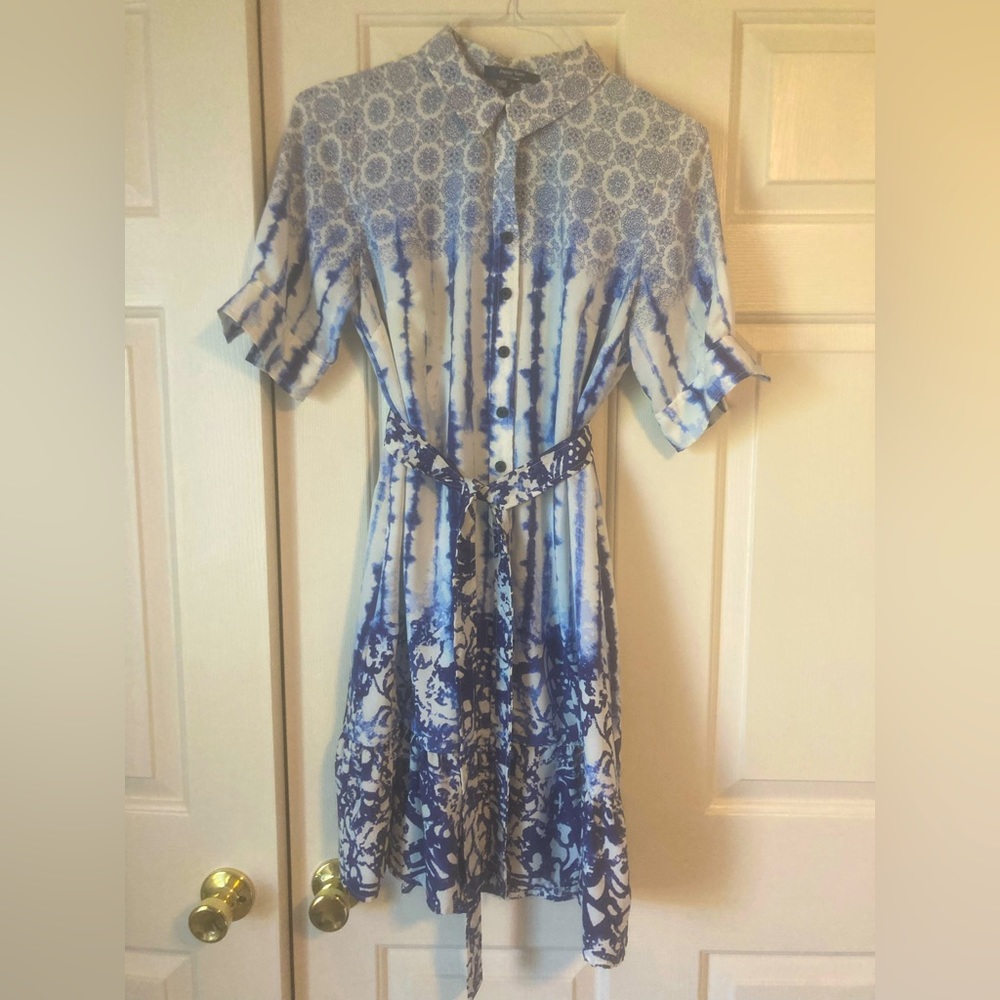 Button sleeved tie dye dress.